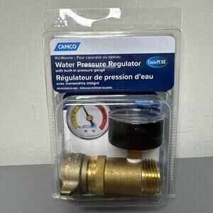 Water Pressure Regulator RV Brass Valve Gauge Hose Adapter Fitting Camco 40064
